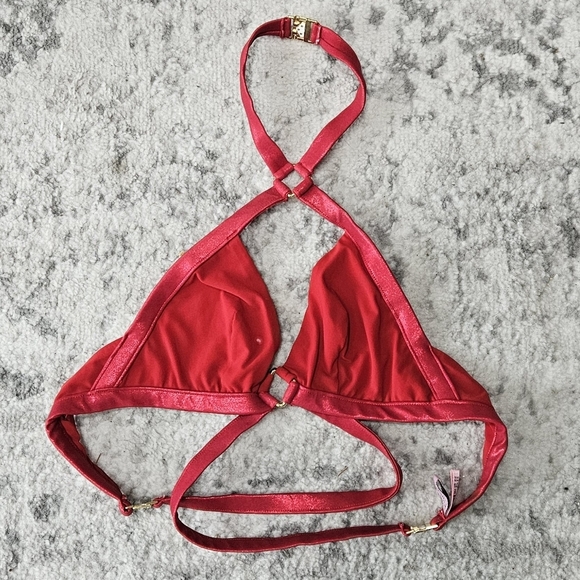 Agent Provocateur strappy metallic red unpadded bra/ bikini top *flawed